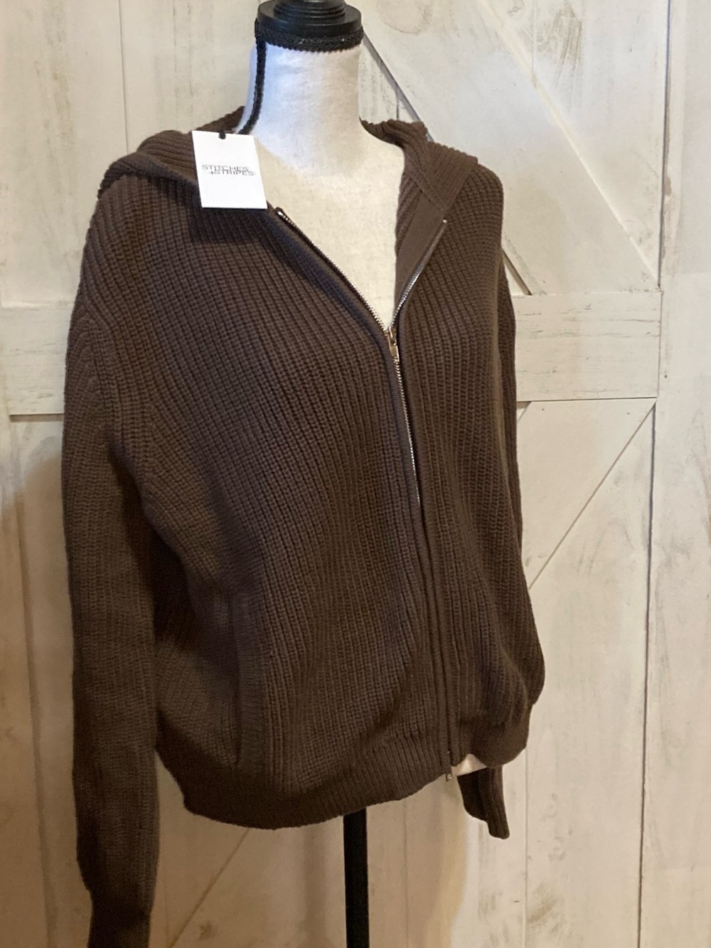 Women's Brown Hooded Zip Cardigan Sweater